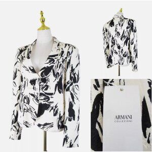 Armani Collezioni Black White Ivory Wool Silk Blazer Jacket 10 Formal Career